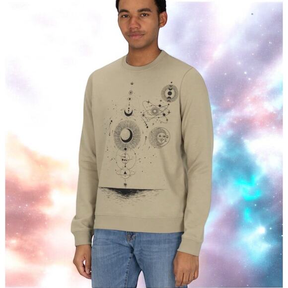 Blind Rooster Men's Large Olive Black Celestial Print Sweatshirt Full Front Back - Picture 2 of 12